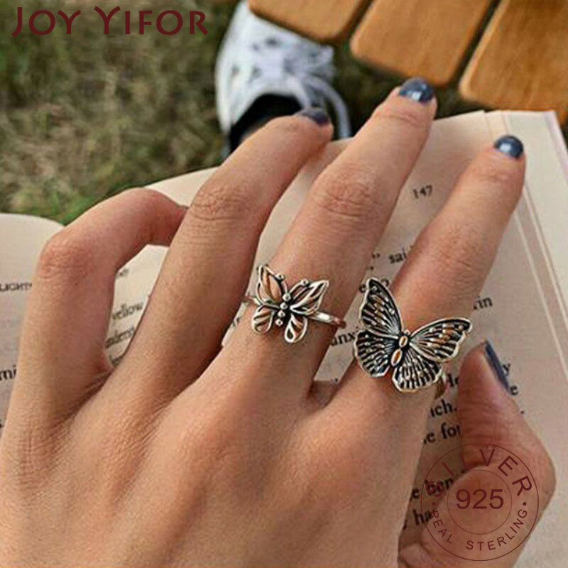 Vintage Fashion Rings For Women - 925 Sterling Cincin Kupu-kupu Perak untuk