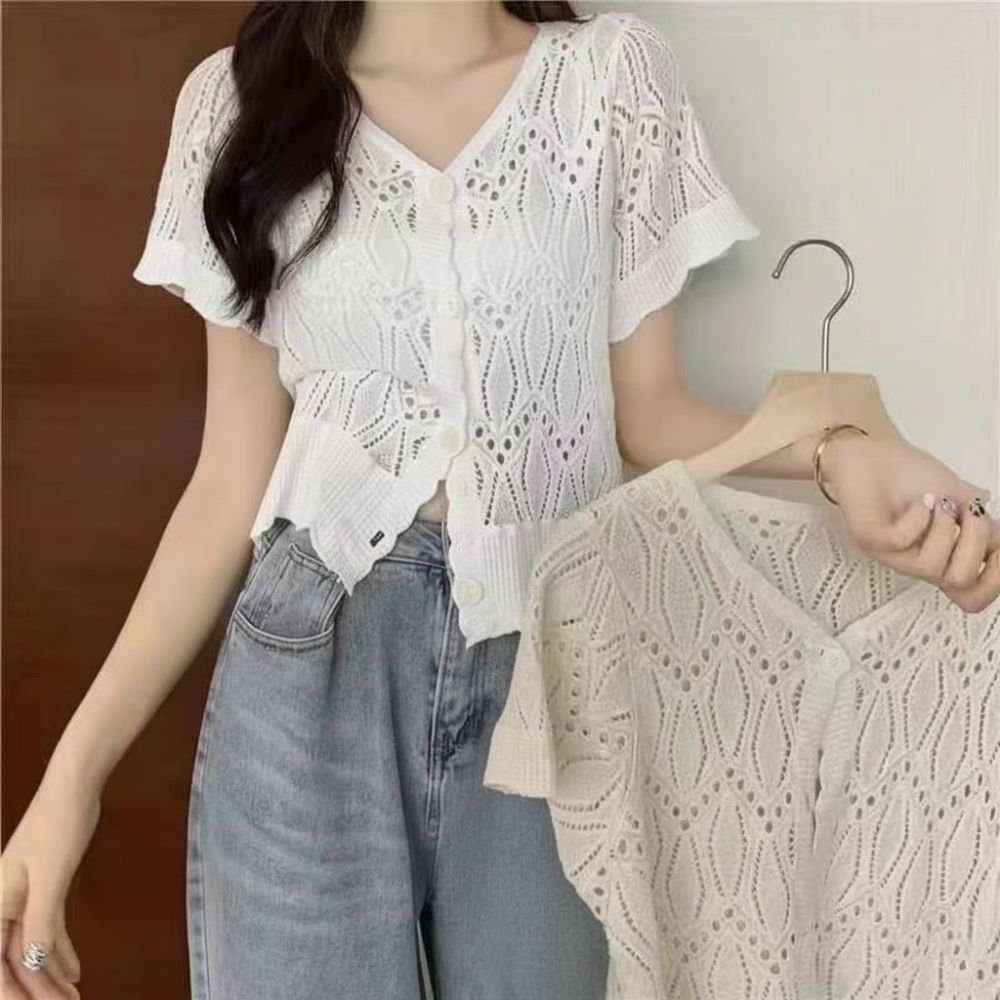 Crochet Top Boho - Atasan Rajut V-Neck Fashion Gaya Boho