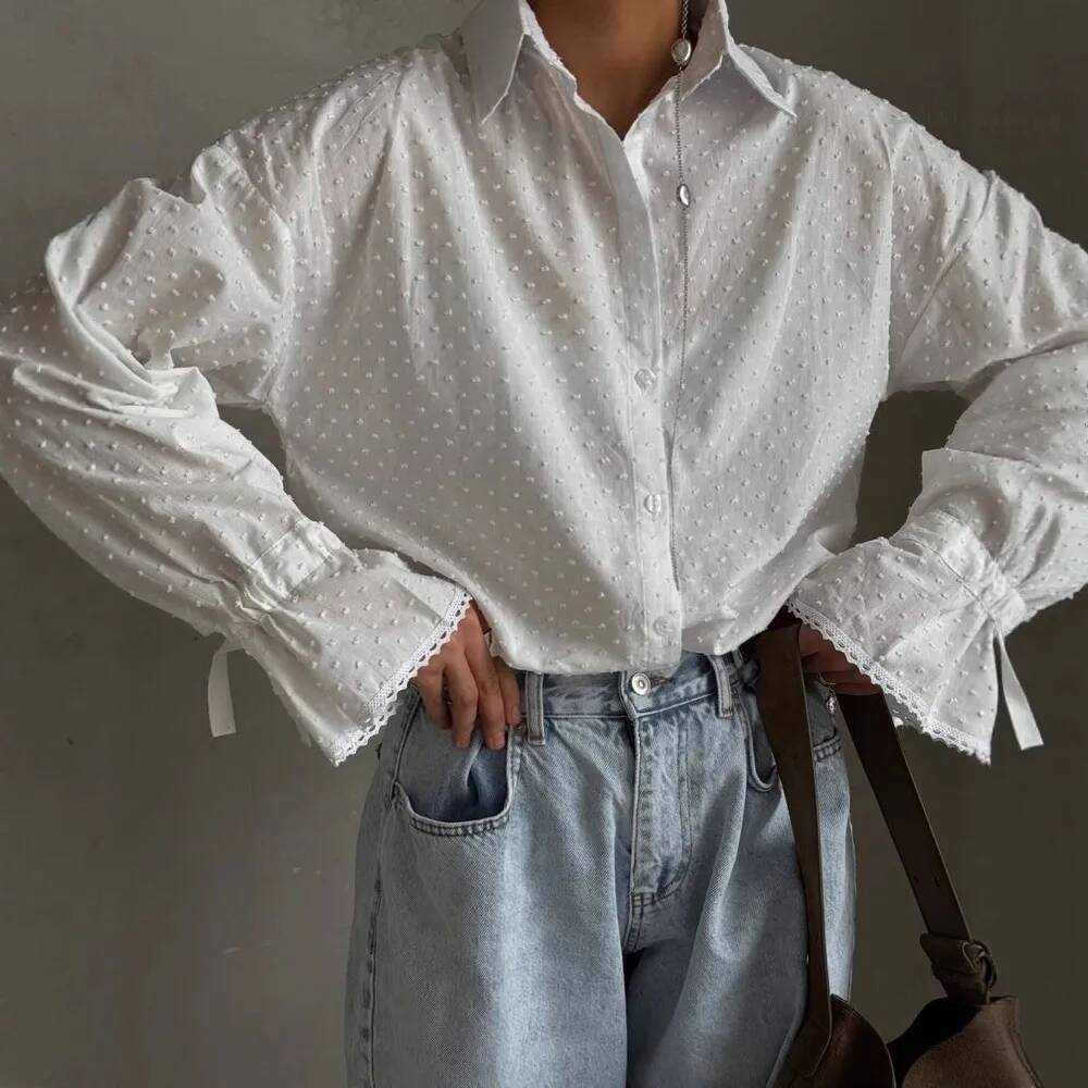 Crochet Top Boho - Blus Katun Kardigan Kancing Sebaris Kemeja