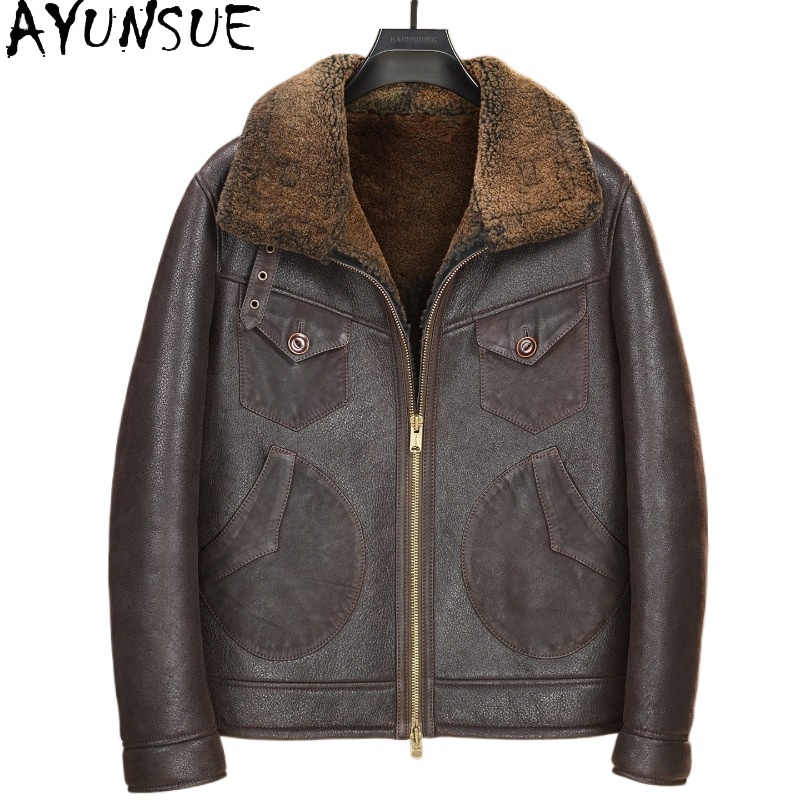 Vintage Fashion Jacket - AYUNSUE 100% Mantel Bulu Alami Pria