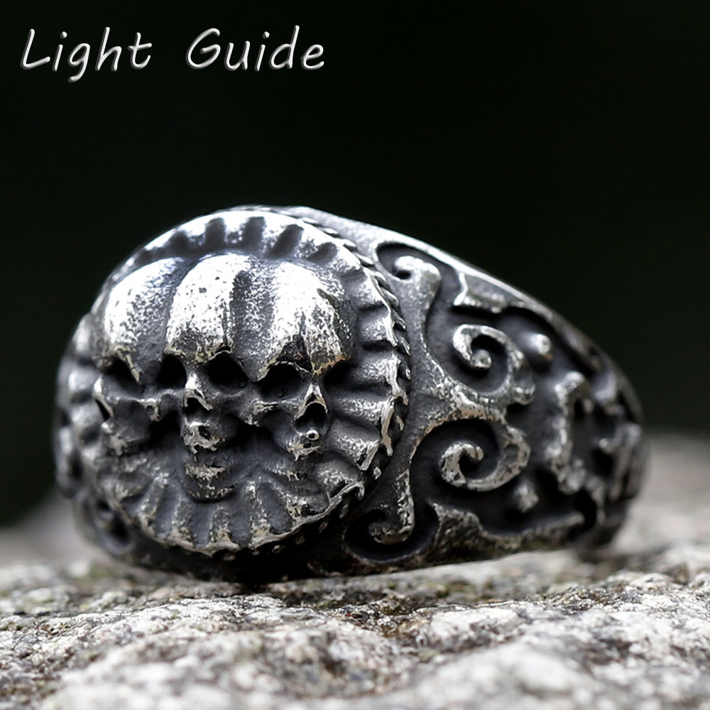 Vintage Fashion Guide - Cincin tengkorak hitam perak Punk mode