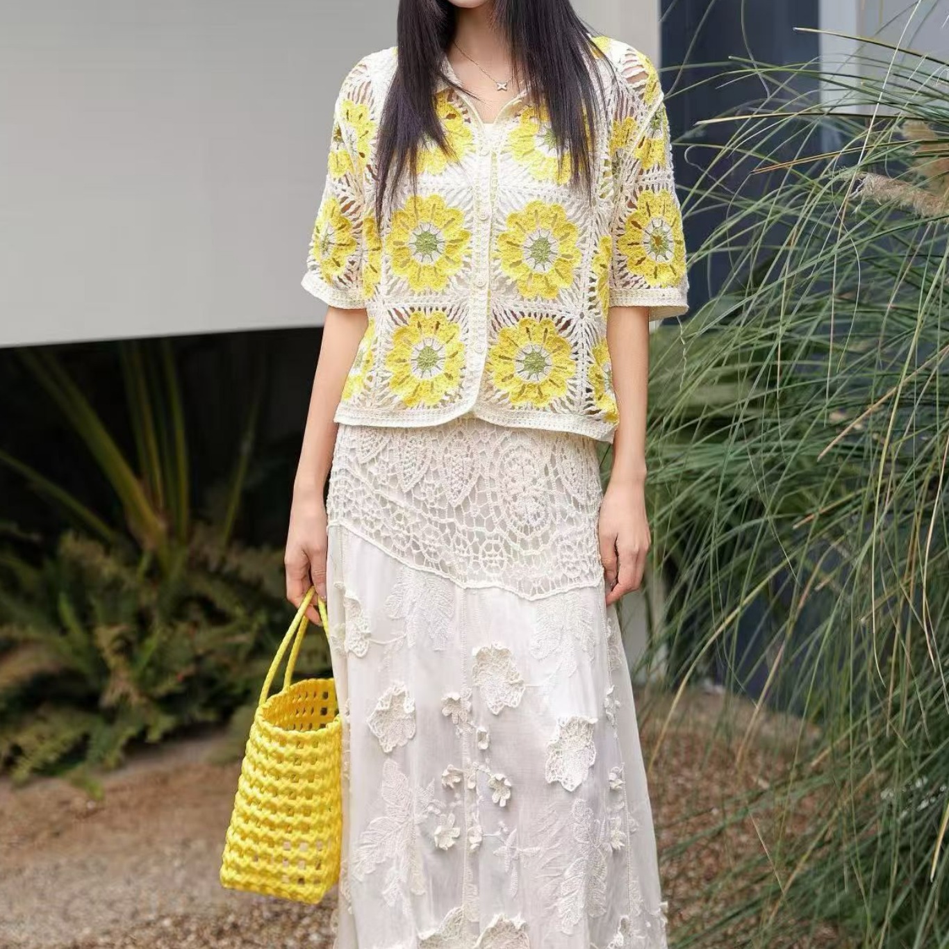 Kaos Rajut Granny Square Croch - Crochet Top Boho ulasan dan harga