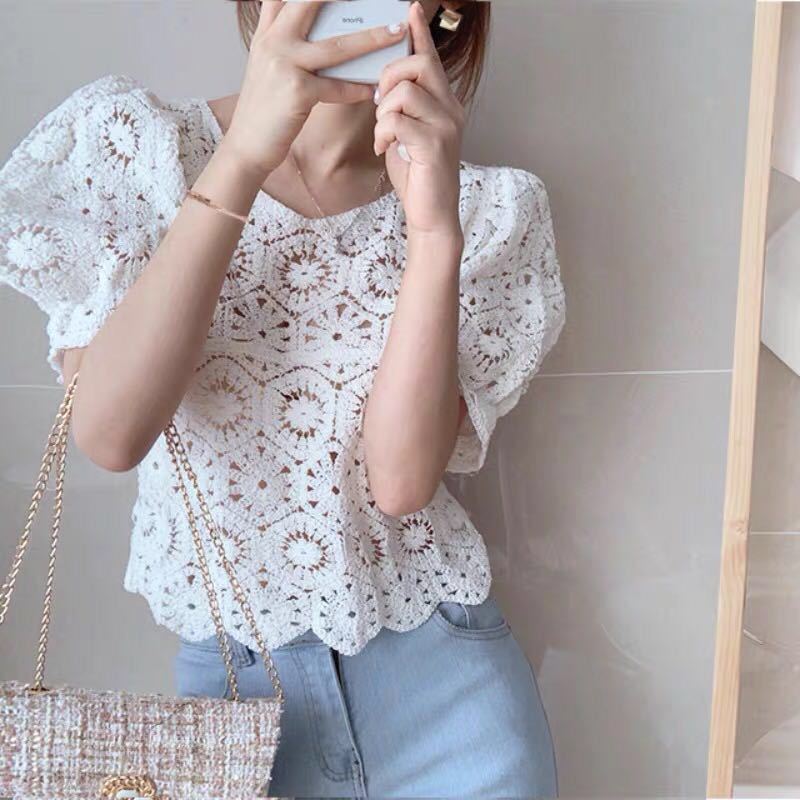 Atasan Rajut Crochet Lengan Pu - Crochet Top Boho ulasan dan harga