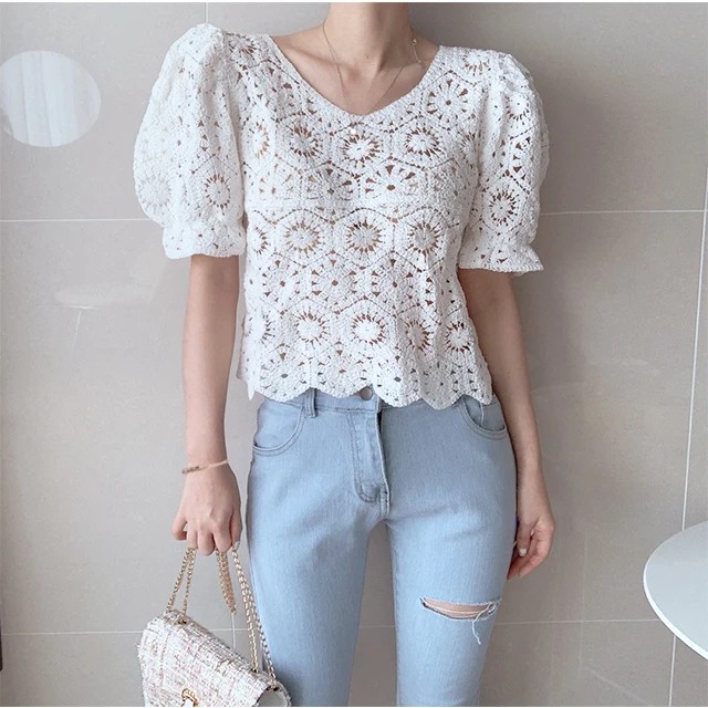 Atasan Rajut Crochet Lengan Pu - Crochet Top Boho ulasan dan harga