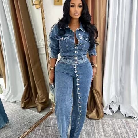 Setelan Jeans Wanita Denim 2 P - Vintage Fashion Jacket ulasan dan harga