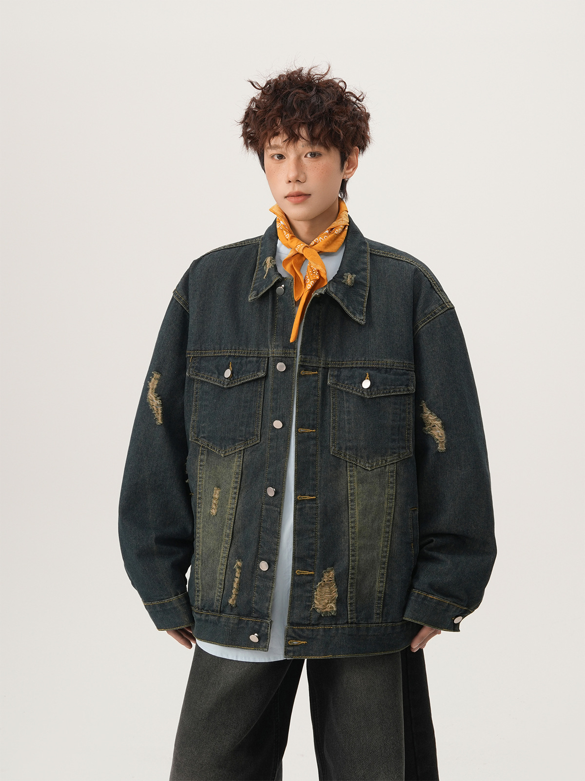 Jaket Denim Robek Gaya Amerika - Vintage Fashion Jacket ulasan dan harga