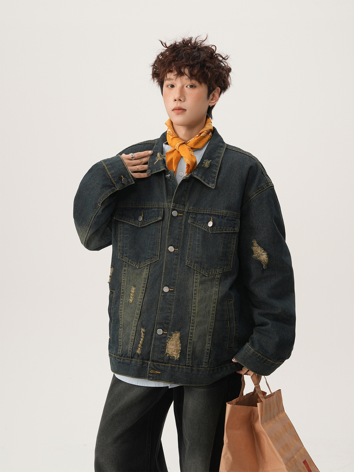 Jaket Denim Robek Gaya Amerika - Vintage Fashion Jacket ulasan dan harga