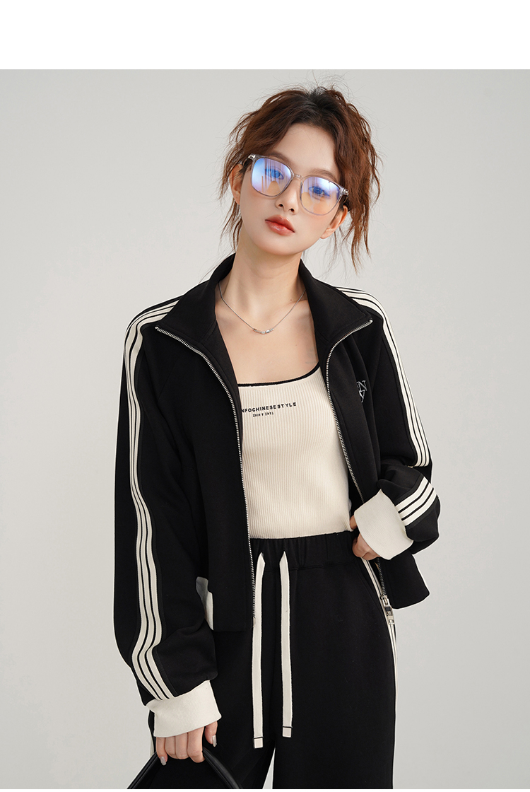 Jaket Ritsleting Kontras Hitam - Vintage Fashion Jacket ulasan dan harga