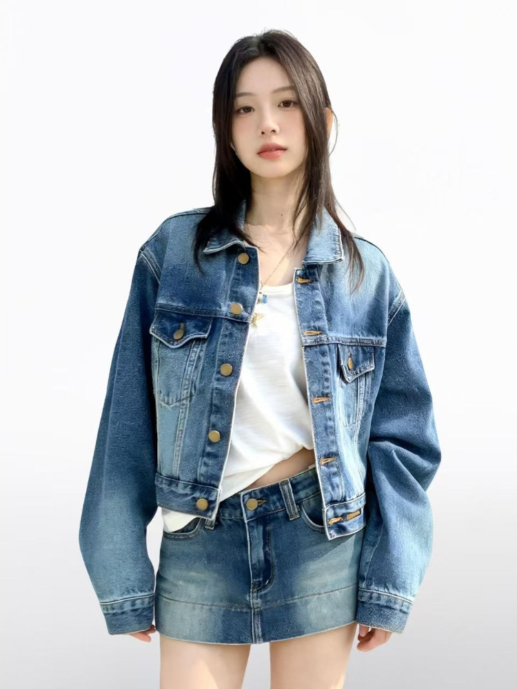 Setelan Denim 2 Potong Wanita  - Vintage Fashion Jacket ulasan dan harga