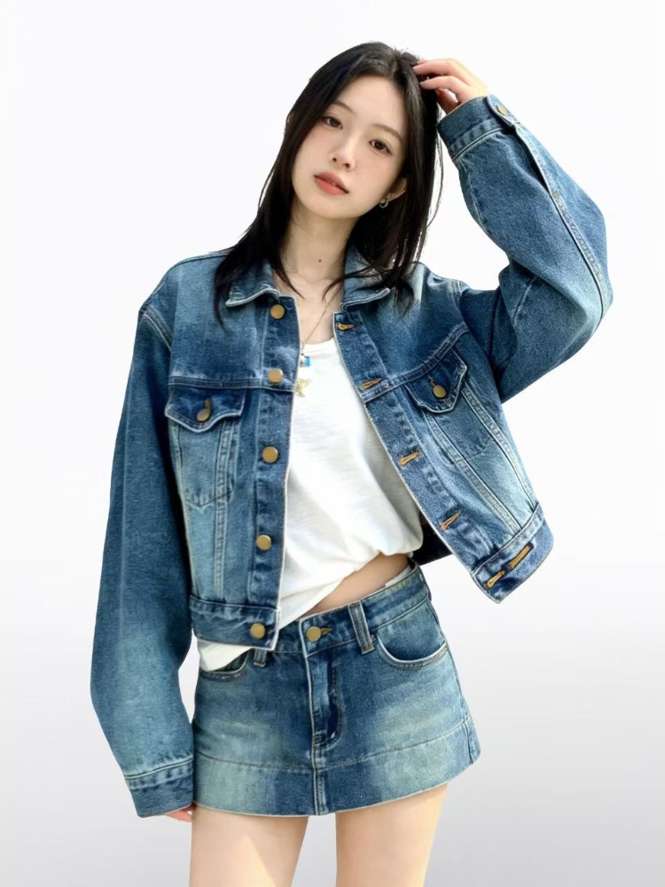 Setelan Denim 2 Potong Wanita  - Vintage Fashion Jacket ulasan dan harga