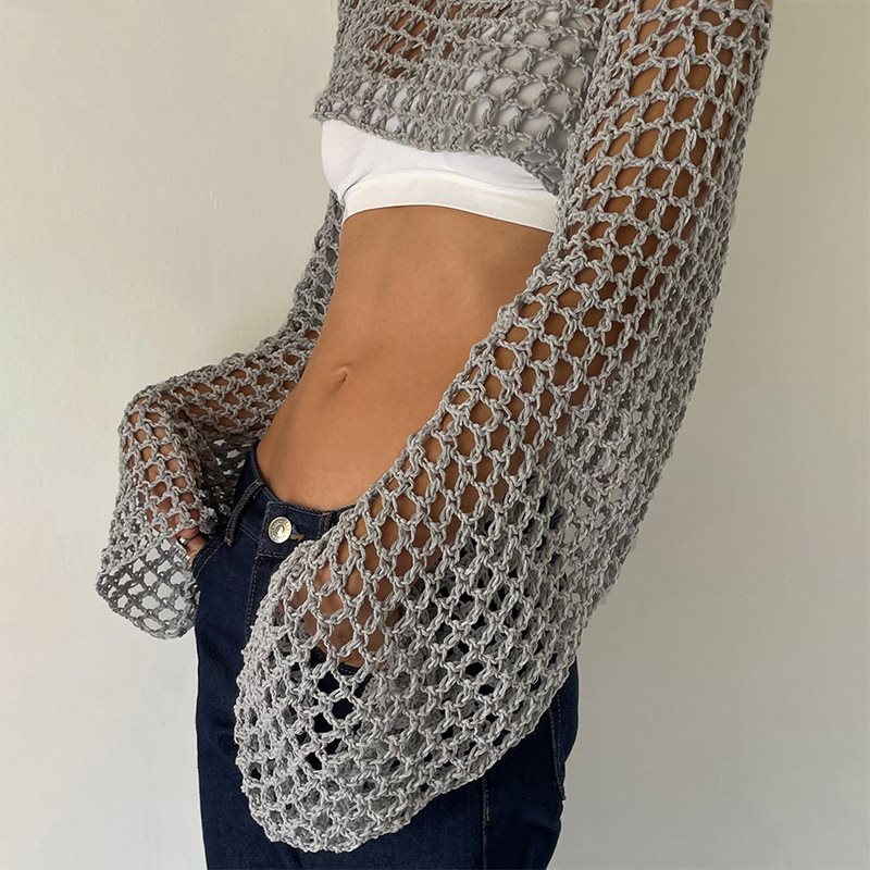 Atasan Crop rajut lengan panja - Crochet Top Boho ulasan dan harga