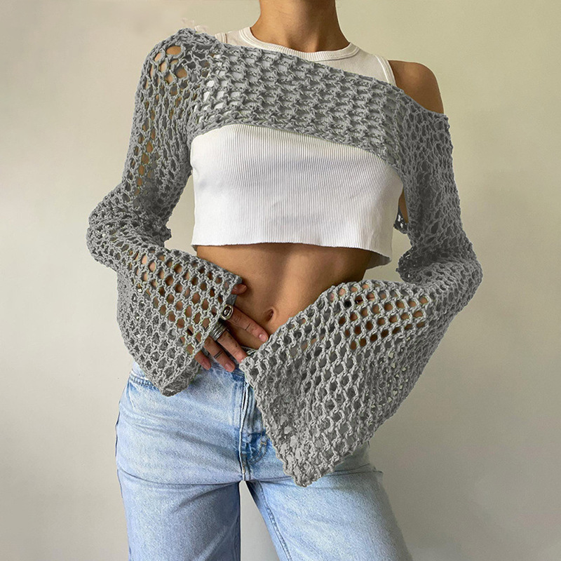 Atasan Crop rajut lengan panja - Crochet Top Boho ulasan dan harga